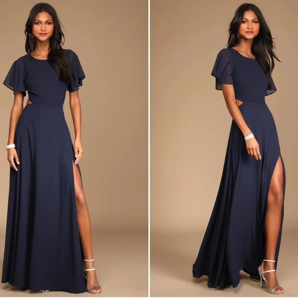 LULUS Elegant Wedding Bridesmaid Romantic Flowy Chic Flutter Sleeve Maxi Dress